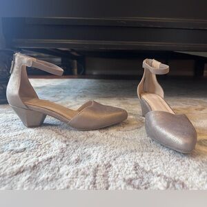 Eileen Fisher Shimmering Taupe Ankle Strap Heels